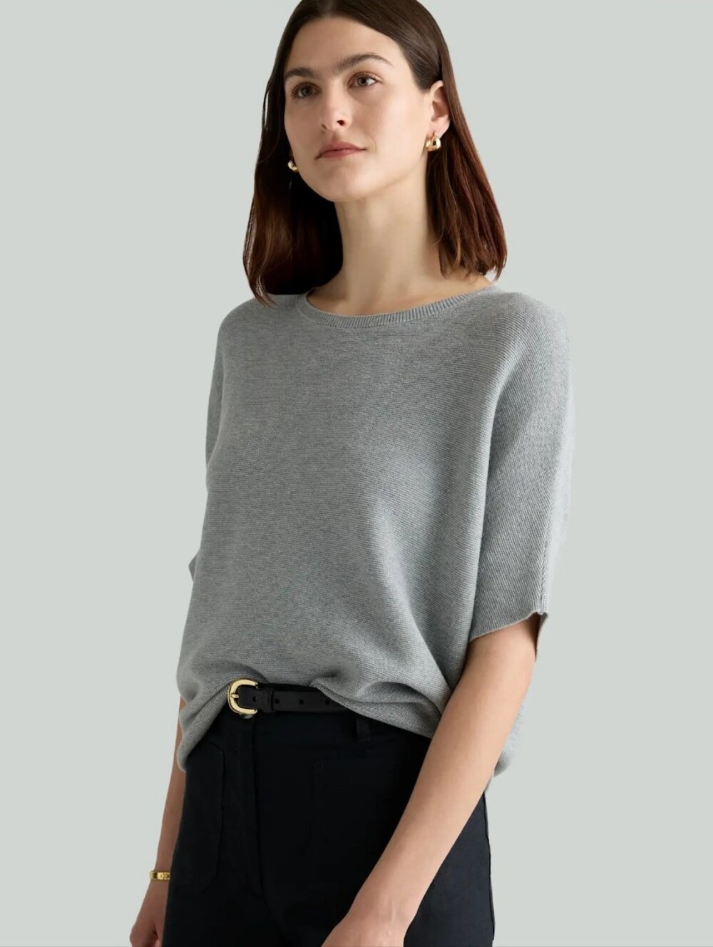 Quince Sweater Short Sleeve Cotton Cashmere Blend Grey Crew Size Extra Large